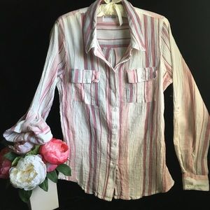 Olive+Oak Striped Cotton Button Front Blouse- Sz M
